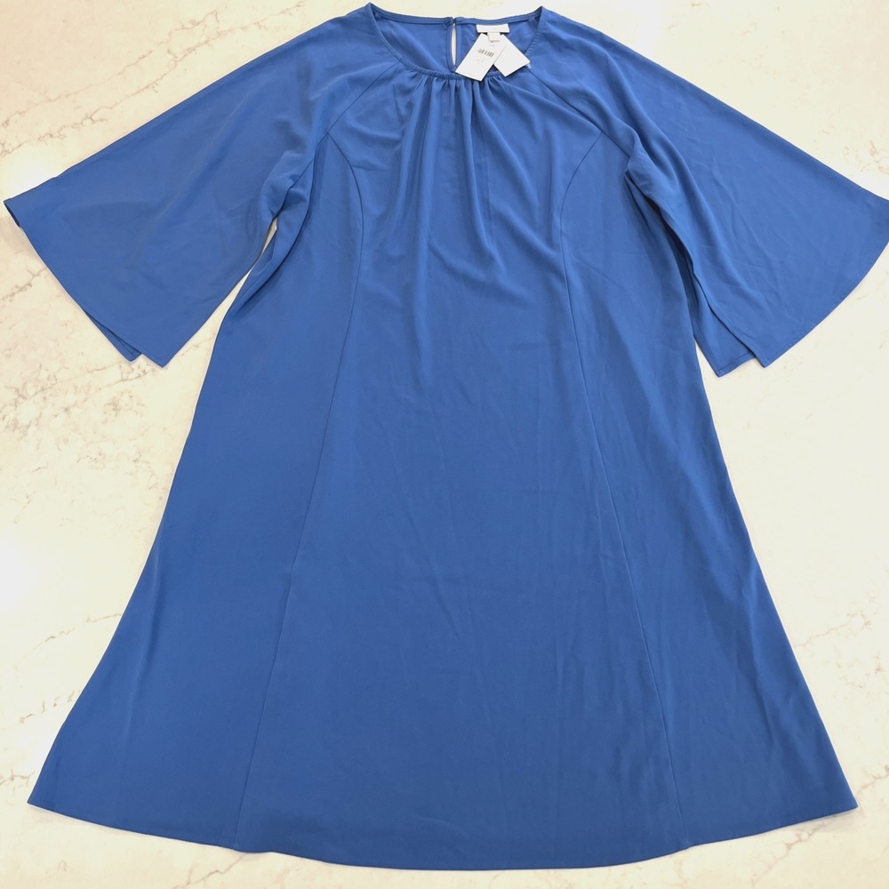 JJill Christian Siriano NEW Flutter Flowy Slit Sleeve Dress XLT Blue Sea Stretch